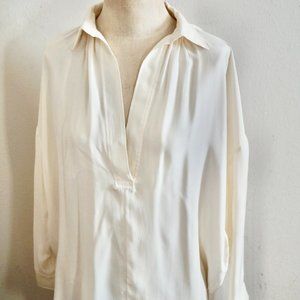 Vince Blouse Top Womens Size XS Ivory  Silk Long Sleeve V Neck Oversized Tunic